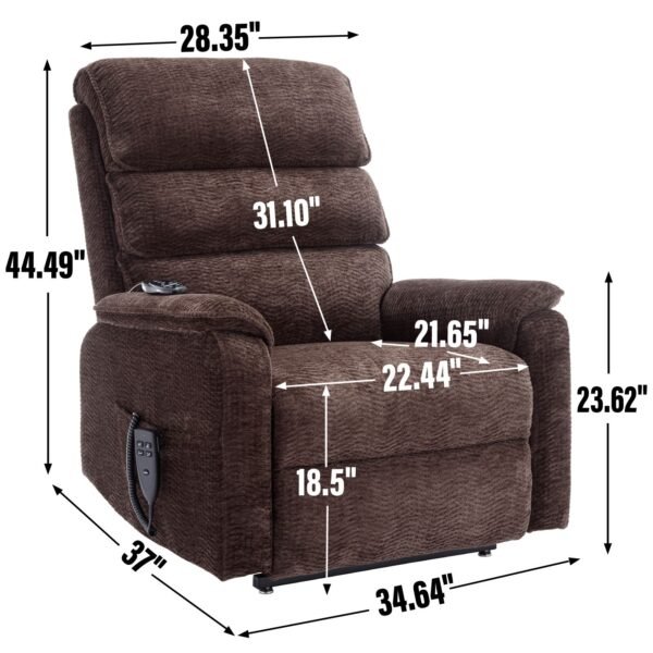Brown Dual Motor Power Lift Recliner Chair with Massage, Heat & Remote – 350 lbs Chenille Recliner - Image 3