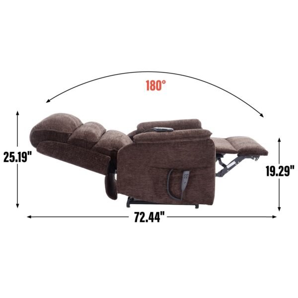 Brown Dual Motor Power Lift Recliner Chair with Massage, Heat & Remote – 350 lbs Chenille Recliner - Image 4