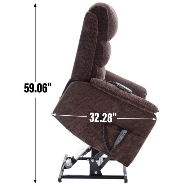 Brown Dual Motor Power Lift Recliner Chair with Massage, Heat & Remote – 350 lbs Chenille Recliner - Image 5