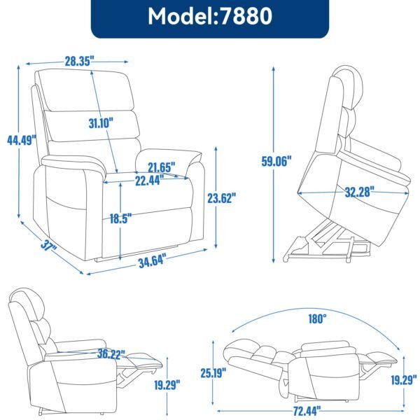 Brown Dual Motor Power Lift Recliner Chair with Massage, Heat & Remote – 350 lbs Chenille Recliner - Image 6