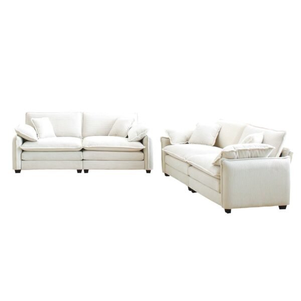 Modern 2-Piece Corduroy Sofa Set – Two 2-Seater Sofas for Living Room or Bedroom, Beige Upholstery - Image 4