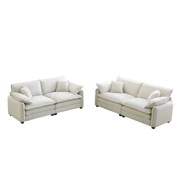 Modern 2-Piece Corduroy Sofa Set – Two 2-Seater Sofas for Living Room or Bedroom, Beige Upholstery - Image 5