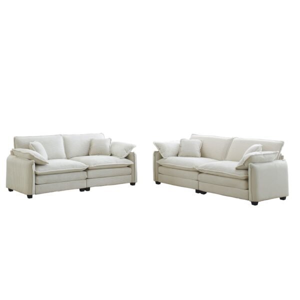 Modern 2-Piece Corduroy Sofa Set – Two 2-Seater Sofas for Living Room or Bedroom, Beige Upholstery - Image 6