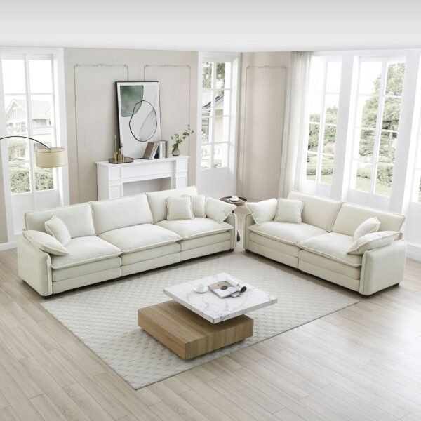 Modern 2-Piece Corduroy Sofa Set – Two 2-Seater Sofas for Living Room or Bedroom, Beige Upholstery