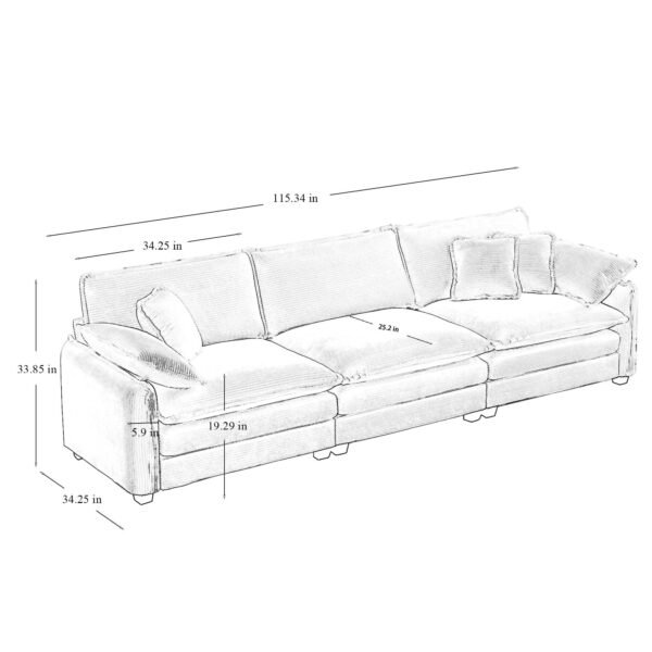 Modern 2-Piece Corduroy Sofa Set – Two 2-Seater Sofas for Living Room or Bedroom, Beige Upholstery - Image 9