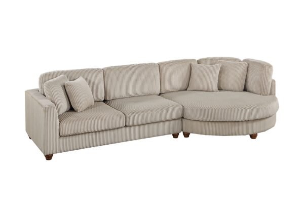 Contemporary 2-Piece XL Corduroy Sectional Sofa Set with Round Chaise – Camel Color LAF/RAF Couch with Pillows - Image 3