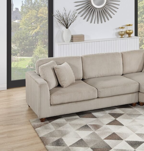 Contemporary 2-Piece XL Corduroy Sectional Sofa Set with Round Chaise – Camel Color LAF/RAF Couch with Pillows - Image 4