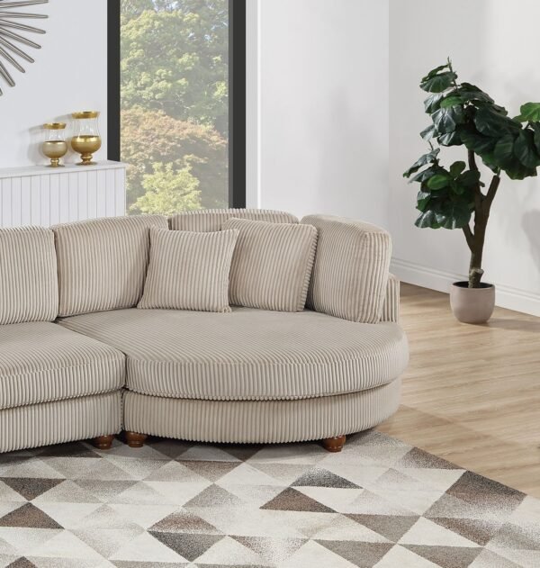 Contemporary 2-Piece XL Corduroy Sectional Sofa Set with Round Chaise – Camel Color LAF/RAF Couch with Pillows - Image 5