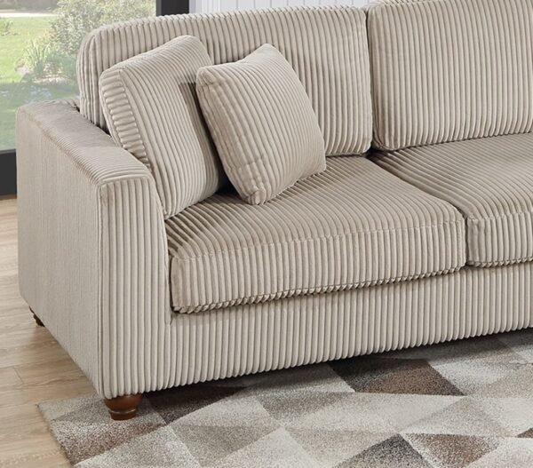 Contemporary 2-Piece XL Corduroy Sectional Sofa Set with Round Chaise – Camel Color LAF/RAF Couch with Pillows - Image 6