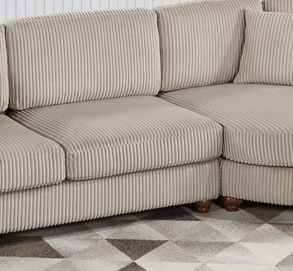Contemporary 2-Piece XL Corduroy Sectional Sofa Set with Round Chaise – Camel Color LAF/RAF Couch with Pillows - Image 7