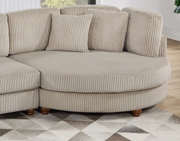Contemporary 2-Piece XL Corduroy Sectional Sofa Set with Round Chaise – Camel Color LAF/RAF Couch with Pillows - Image 8