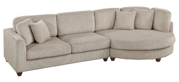 Contemporary 2-Piece XL Corduroy Sectional Sofa Set with Round Chaise – Camel Color LAF/RAF Couch with Pillows - Image 9
