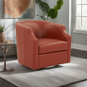Emmett Caramel Top Grain Leather Swivel Glider Barrel Chair