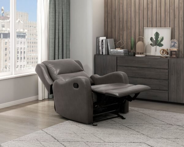 Gray Faux Leather Glider Recliner Chair – Gentle Motion Living Room Seating - Image 2