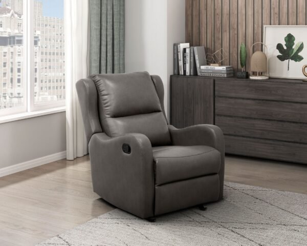 Gray Faux Leather Glider Recliner Chair – Gentle Motion Living Room Seating