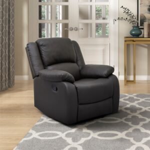 Modern Dark Brown Faux Leather Reclining Chair with Pillowtop Arms – Living Room Furniture