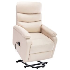 Cream Fabric Power Lift Recliner with Massage, USB & Side Pocket