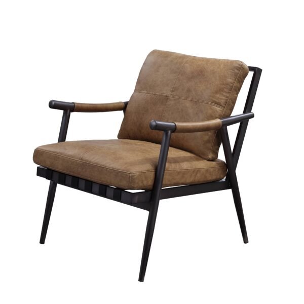 This Berham Chestnut accent chair features luxurious top grain leather, full foam cushioning, and a durable matt iron metal frame for comfort and timeless style - Image 3