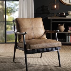 Berham Chestnut and Matt Iron Accent Chair with Metal Leg