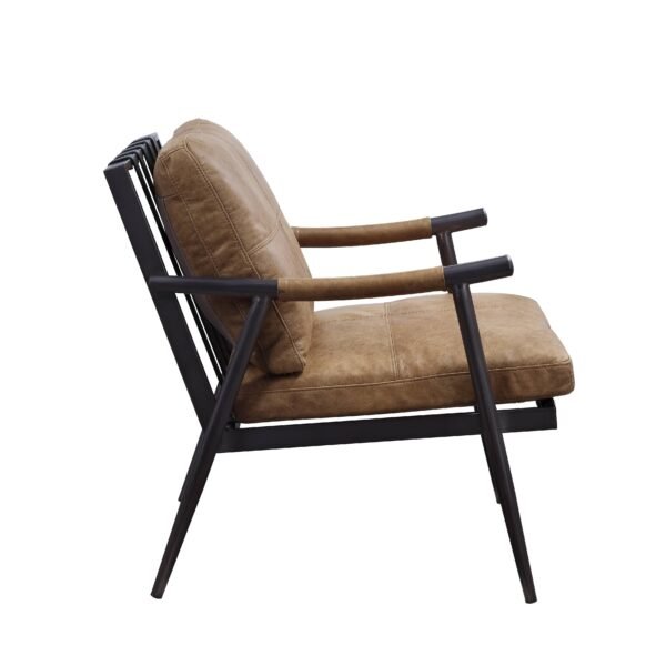 This Berham Chestnut accent chair features luxurious top grain leather, full foam cushioning, and a durable matt iron metal frame for comfort and timeless style - Image 5