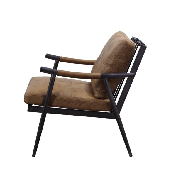 This Berham Chestnut accent chair features luxurious top grain leather, full foam cushioning, and a durable matt iron metal frame for comfort and timeless style - Image 6