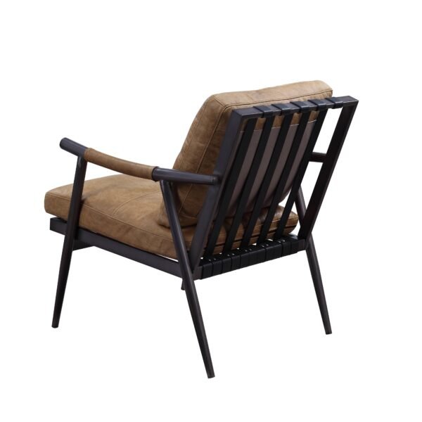 This Berham Chestnut accent chair features luxurious top grain leather, full foam cushioning, and a durable matt iron metal frame for comfort and timeless style - Image 7