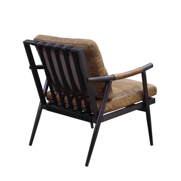 This Berham Chestnut accent chair features luxurious top grain leather, full foam cushioning, and a durable matt iron metal frame for comfort and timeless style - Image 8