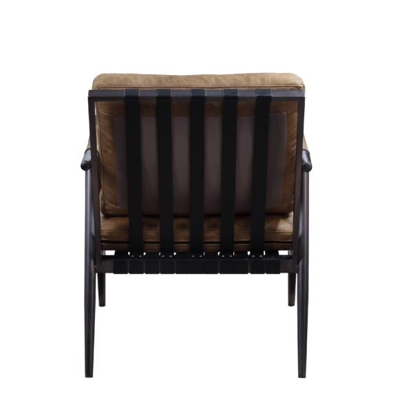 This Berham Chestnut accent chair features luxurious top grain leather, full foam cushioning, and a durable matt iron metal frame for comfort and timeless style - Image 9