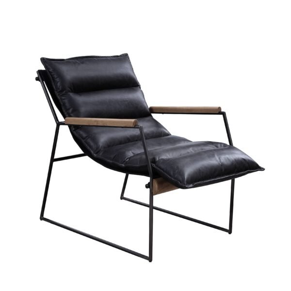 Distressed Espresso Leather Accent Chair with Sled Base – Top Grain Leather & Matt Iron Frame - Image 2