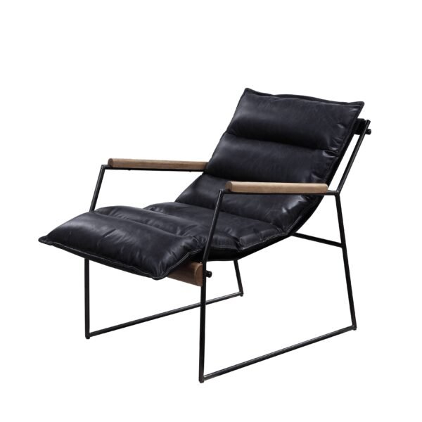 Distressed Espresso Leather Accent Chair with Sled Base – Top Grain Leather & Matt Iron Frame - Image 3