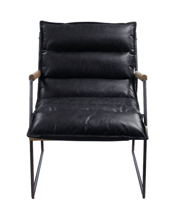 Distressed Espresso Leather Accent Chair with Sled Base – Top Grain Leather & Matt Iron Frame - Image 4