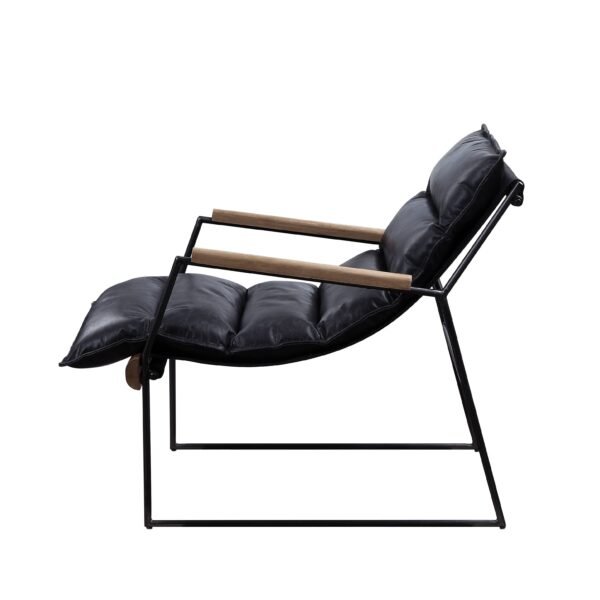 Distressed Espresso Leather Accent Chair with Sled Base – Top Grain Leather & Matt Iron Frame - Image 6