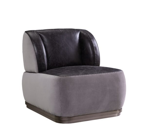 Antique Slate and Grey Accent Chair – Vintage Top Grain Leather with Aluminum Frame for Glam Spaces