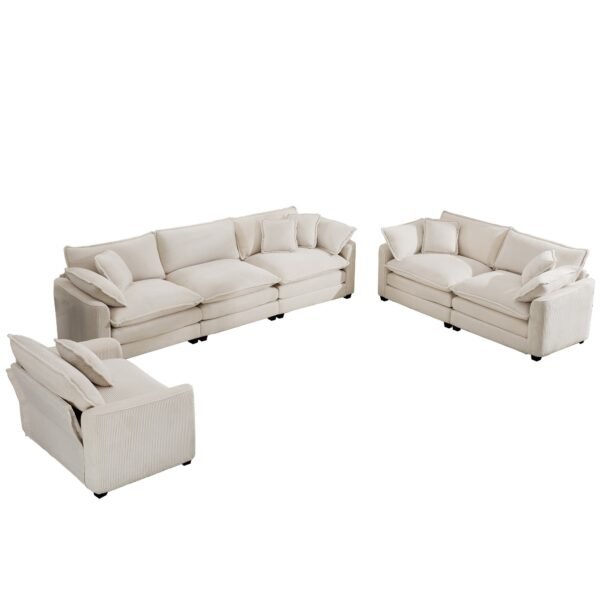 Modern 3-Piece Sofa Set – Two 2-Seater and One 3-Seater Sofas in Light Beige Corduroy, Deep Seat with Cushions & Pillows - Image 4