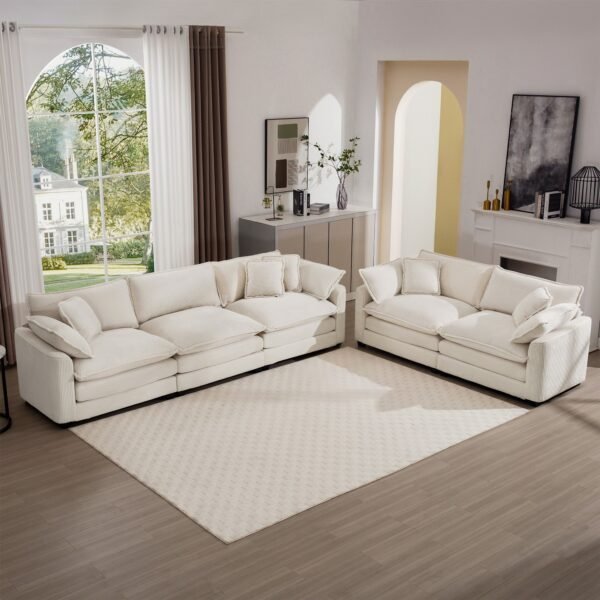 Modern Beige Corduroy Sofa Set – 2-Seater & 3-Seater Couch Set for Living Room, Deep Seat Upholstery - Image 2