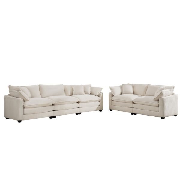 Modern Beige Corduroy Sofa Set – 2-Seater & 3-Seater Couch Set for Living Room, Deep Seat Upholstery - Image 4