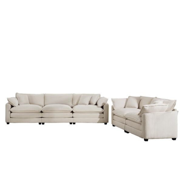 Modern Beige Corduroy Sofa Set – 2-Seater & 3-Seater Couch Set for Living Room, Deep Seat Upholstery - Image 5