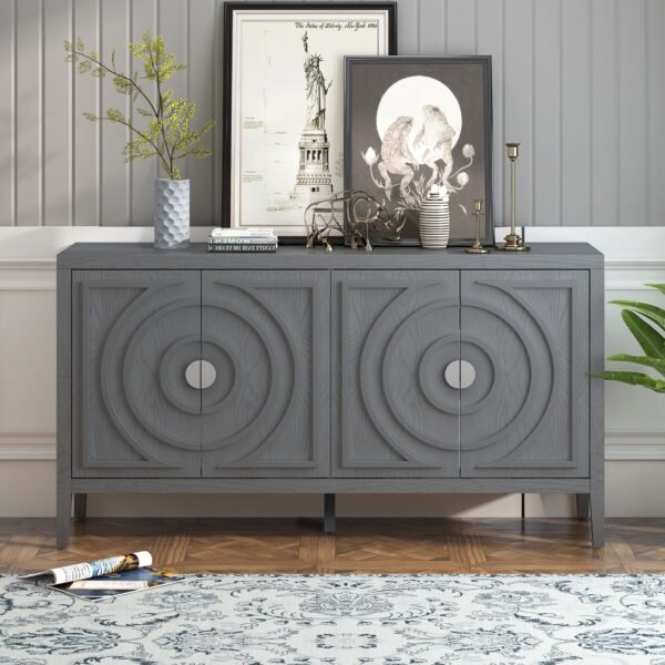 Retro 4-Door Sideboard with Circular Groove Design and Round Metal Handles - Image 16