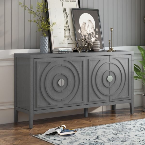 Retro 4-Door Sideboard with Circular Groove Design and Round Metal Handles - Image 17