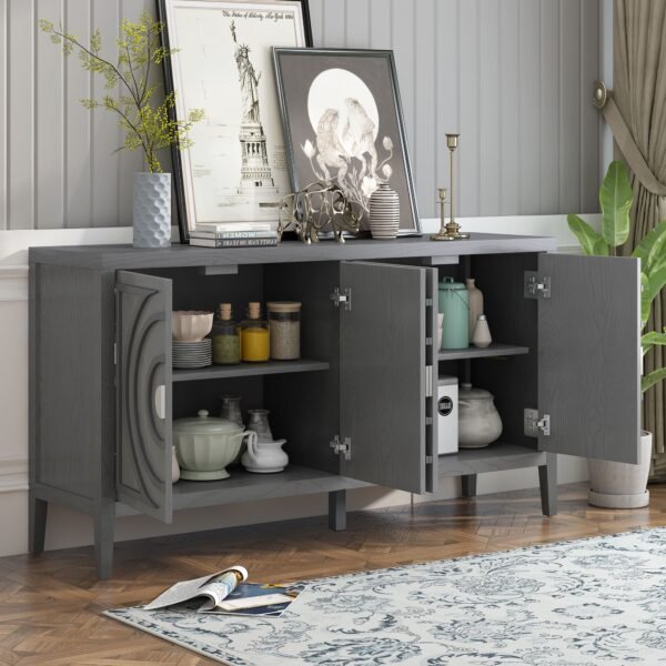 Retro 4-Door Sideboard with Circular Groove Design and Round Metal Handles - Image 18