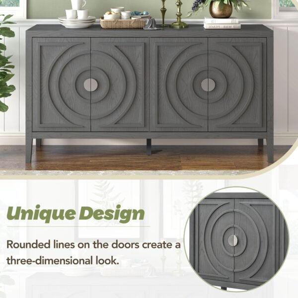 Retro 4-Door Sideboard with Circular Groove Design and Round Metal Handles - Image 20