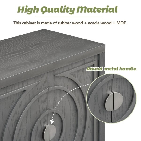 Retro 4-Door Sideboard with Circular Groove Design and Round Metal Handles - Image 21