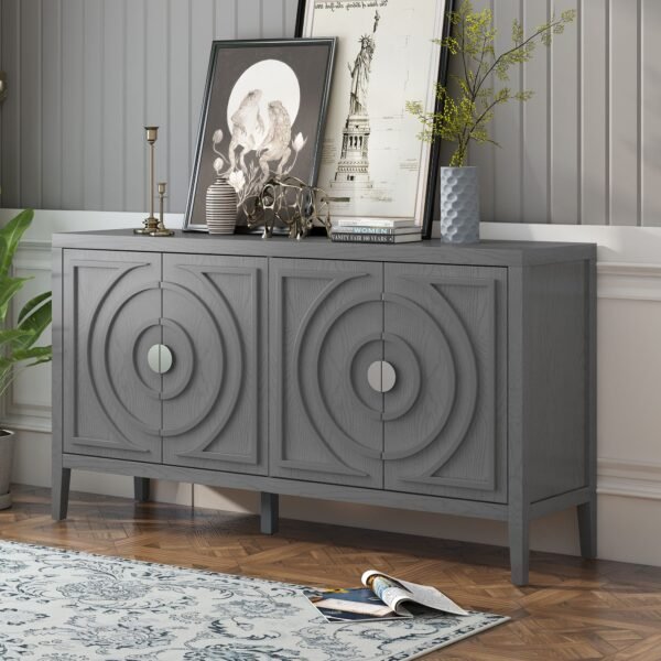 Retro 4-Door Sideboard with Circular Groove Design and Round Metal Handles - Image 15