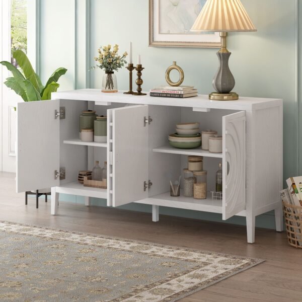 Retro 4-Door Sideboard with Circular Groove Design and Round Metal Handles - Image 3