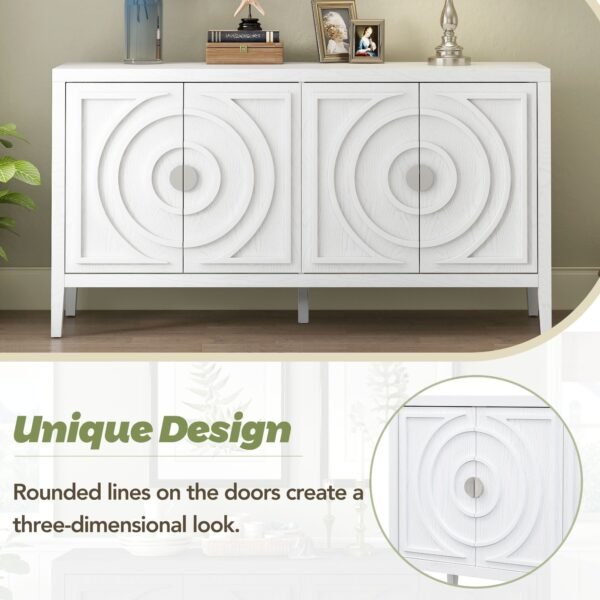 Retro 4-Door Sideboard with Circular Groove Design and Round Metal Handles - Image 5