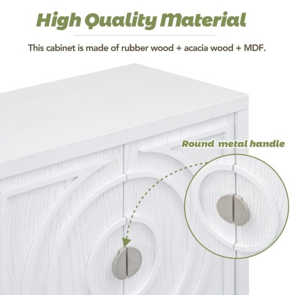 Retro 4-Door Sideboard with Circular Groove Design and Round Metal Handles - Image 6