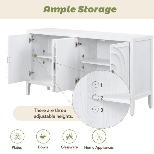 Retro 4-Door Sideboard with Circular Groove Design and Round Metal Handles - Image 7