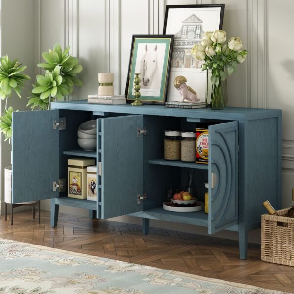 Retro 4-Door Sideboard with Circular Groove Design and Round Metal Handles - Image 10