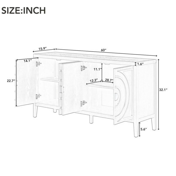 Retro 4-Door Sideboard with Circular Groove Design and Round Metal Handles - Image 11