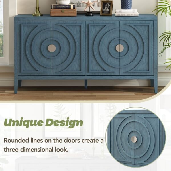 Retro 4-Door Sideboard with Circular Groove Design and Round Metal Handles - Image 12